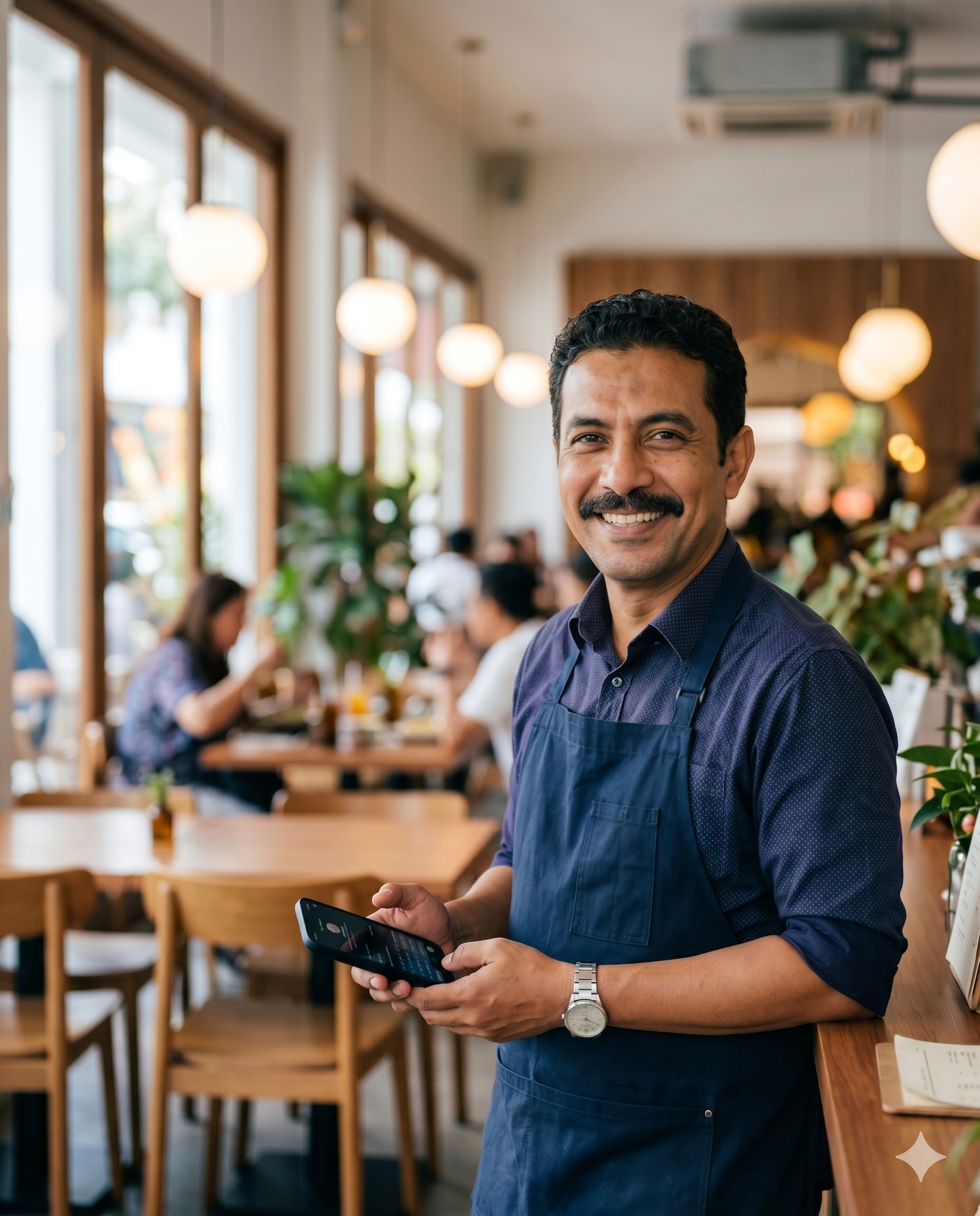 A restaurant owner taking an order on WhatsApp